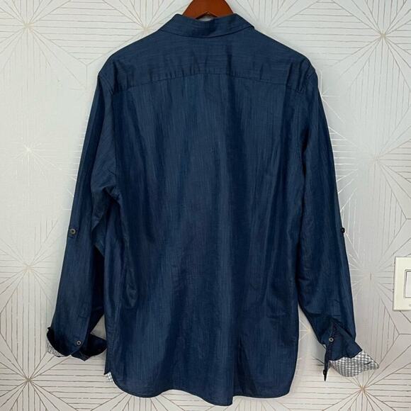 Ted Baker London Navy Blue Linen Cotton Blend Long Sleeve shirt Sz 7 (XXXL) $210 - Picture 7 of 15